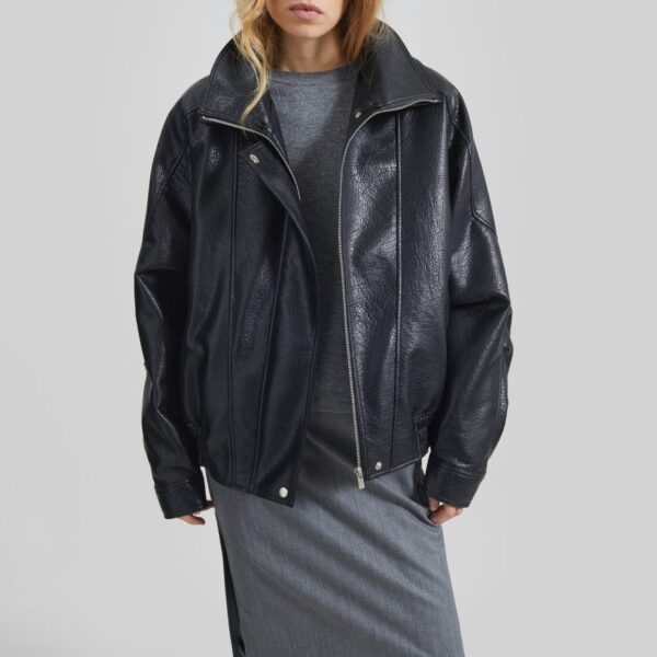 The Frankie Shop Gemonio Faux Leather Jacket - Black - Oversized Minimalist Jackets in Black - Shop at Coveti