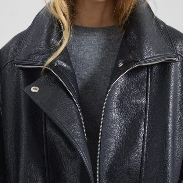 The Frankie Shop Gemonio Faux Leather Jacket - Black - Oversized Minimalist Jackets in Black - Shop at Coveti