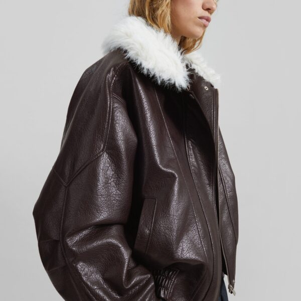 The Frankie Shop Gemonio Faux Leather Jacket - Brown - Oversized Minimalist Jackets in Brown - Shop at Coveti