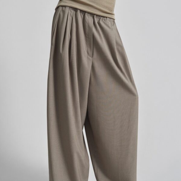 The Frankie Shop Gistel Pleated Pants - Beige Plaid - Oversized Minimalist Pants in Beige - Shop at Coveti