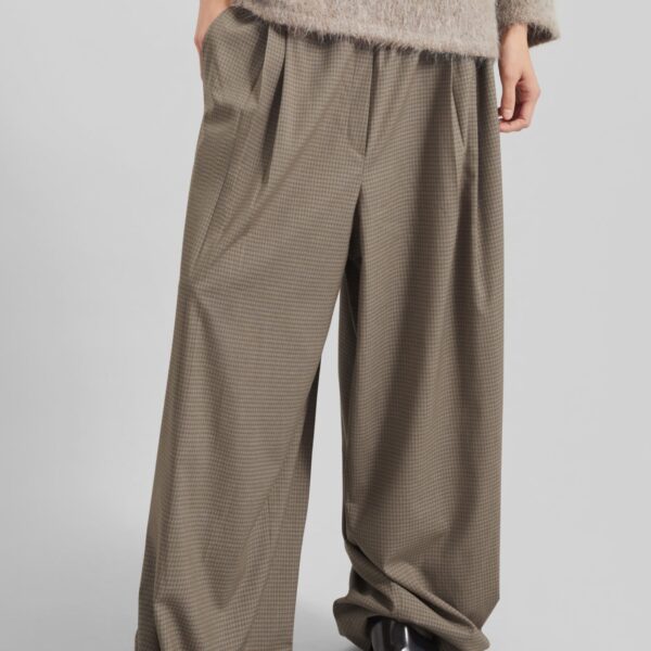 The Frankie Shop Gistel Pleated Pants - Beige Plaid - Oversized Minimalist Pants in Beige - Shop at Coveti