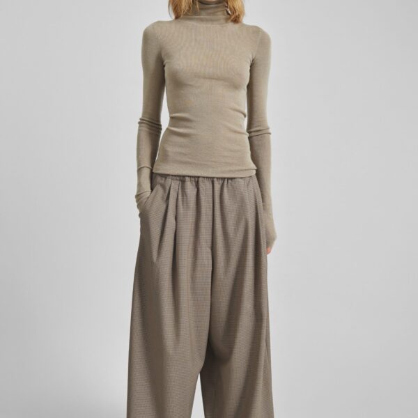 The Frankie Shop Gistel Pleated Pants - Beige Plaid - Oversized Minimalist Pants in Beige - Shop at Coveti