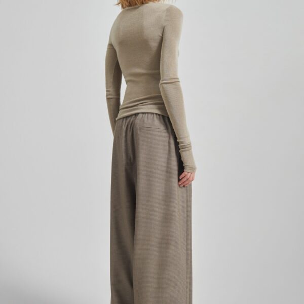 The Frankie Shop Gistel Pleated Pants - Beige Plaid - Oversized Minimalist Pants in Beige - Shop at Coveti