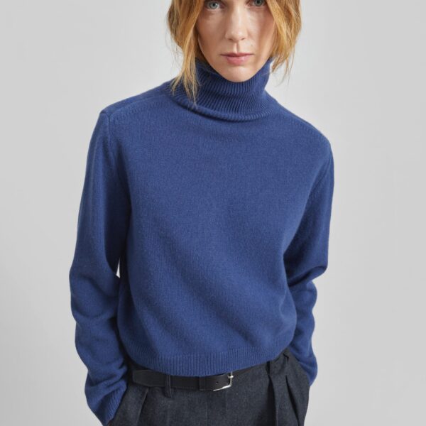 The Frankie Shop Grenaa Wool Turtleneck Sweater - Blue - Oversized Minimalist Knitwear in Blue - Shop at Coveti