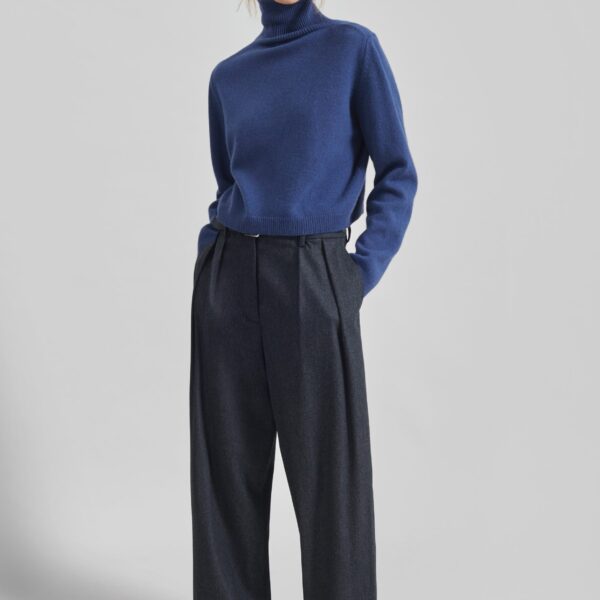 The Frankie Shop Grenaa Wool Turtleneck Sweater - Blue - Oversized Minimalist Knitwear in Blue - Shop at Coveti