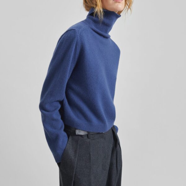 The Frankie Shop Grenaa Wool Turtleneck Sweater - Blue - Oversized Minimalist Knitwear in Blue - Shop at Coveti