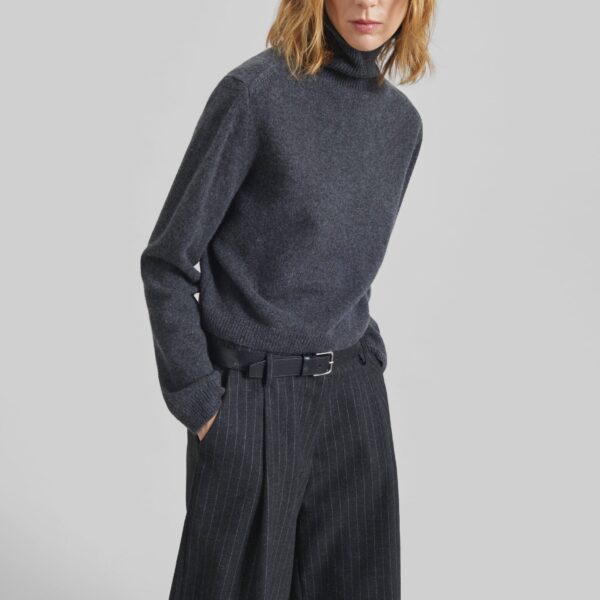 The Frankie Shop Grenaa Wool Turtleneck Sweater - Dark Grey - Oversized Minimalist Knitwear in Grey - Shop at Coveti