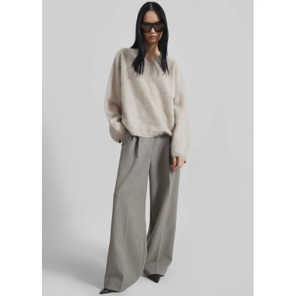 The Frankie Shop Haflso Pleated Wide Trousers – Beige Melange, view 4