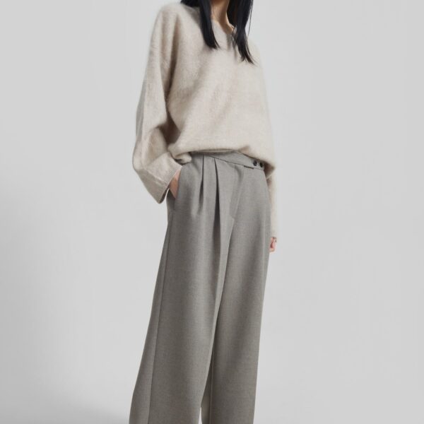 The Frankie Shop Haflso Pleated Wide Trousers - Beige Melange - Oversized Minimalist Pants in Beige - Shop at Coveti
