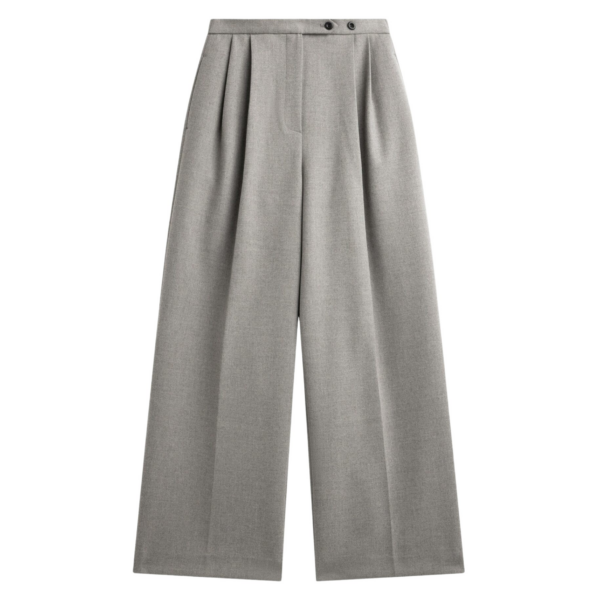 The Frankie Shop Haflso Pleated Wide Trousers - Beige Melange - Oversized Minimalist Pants in Beige - Shop at Coveti