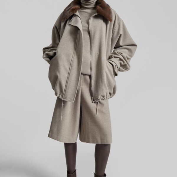 The Frankie Shop Hemavan Bermuda Shorts - Taupe - Oversized Minimalist Shorts in Brown - Shop at Coveti