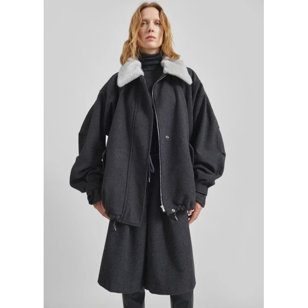 The Frankie Shop Hemavan Faux Fur Lined Jacket – Dark Grey, view 2