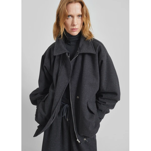 The Frankie Shop Hemavan Faux Fur Lined Jacket – Dark Grey, view 3