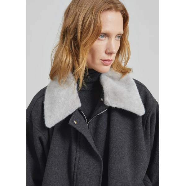 The Frankie Shop Hemavan Faux Fur Lined Jacket – Dark Grey, view 4