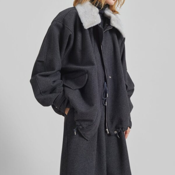 The Frankie Shop Hemavan Faux Fur Lined Jacket - Dark Grey - Oversized Minimalist Jackets in Grey - Shop at Coveti