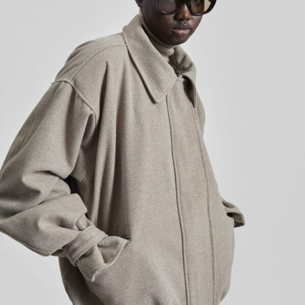 The Frankie Shop Hemavan Faux Fur Lined Jacket - Taupe - Oversized Minimalist Jackets in Brown - Shop at Coveti