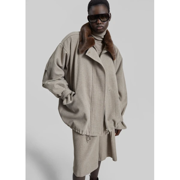 The Frankie Shop Hemavan Faux Fur Lined Jacket – Taupe, view 7