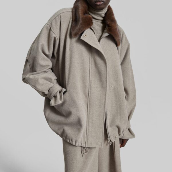 The Frankie Shop Hemavan Faux Fur Lined Jacket - Taupe - Oversized Minimalist Jackets in Brown - Shop at Coveti