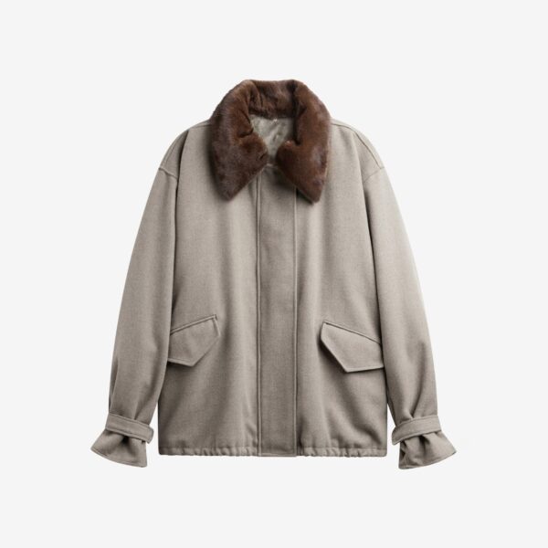 The Frankie Shop Hemavan Faux Fur Lined Jacket - Taupe - Oversized Minimalist Jackets in Brown - Shop at Coveti