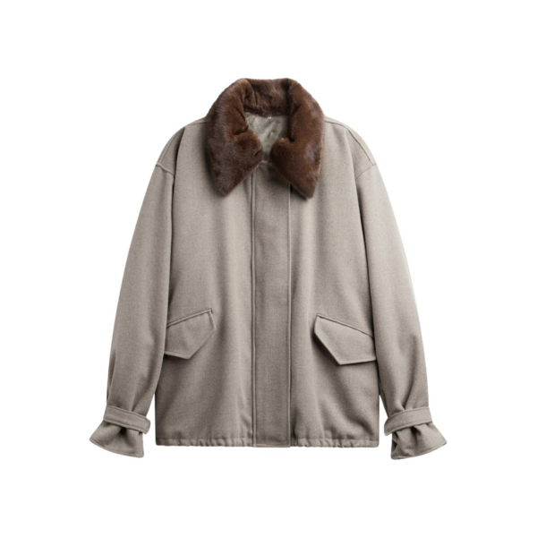 The Frankie Shop Hemavan Faux Fur Lined Jacket - Taupe - Oversized Minimalist Jackets in Brown - Shop at Coveti