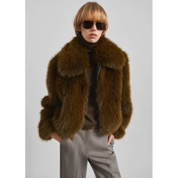 The Frankie Shop Hope Faux Fur Jacket – Moss Green, view 3