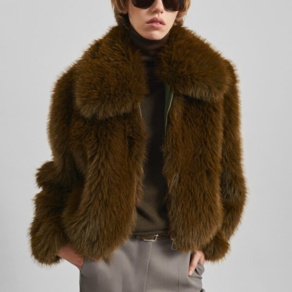The Frankie Shop Hope Faux Fur Jacket - Moss Green - Oversized Minimalist Jackets in Green - Shop at Coveti