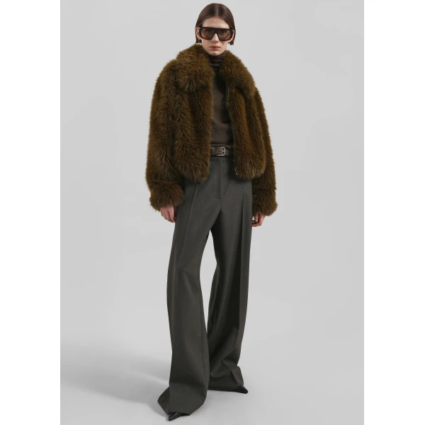 The Frankie Shop Hope Faux Fur Jacket – Moss Green, view 4