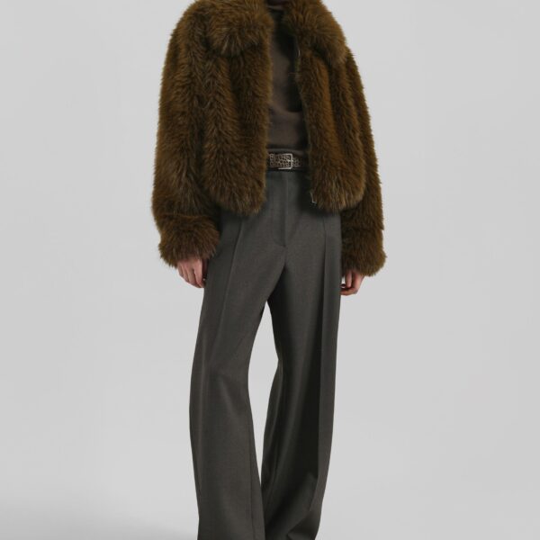 The Frankie Shop Hope Faux Fur Jacket - Moss Green - Oversized Minimalist Jackets in Green - Shop at Coveti