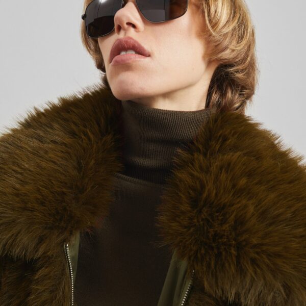 The Frankie Shop Hope Faux Fur Jacket - Moss Green - Oversized Minimalist Jackets in Green - Shop at Coveti