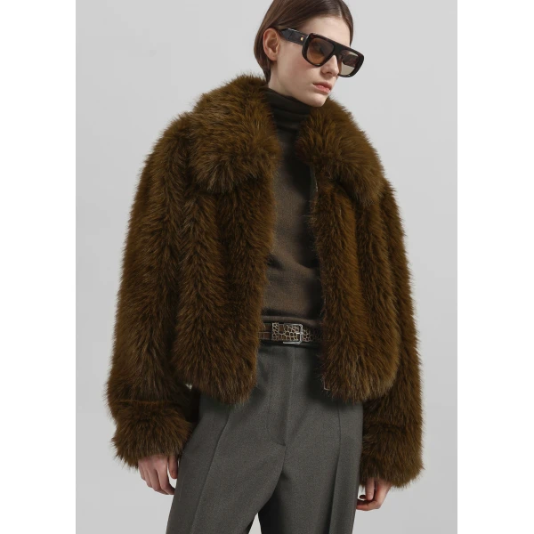 The Frankie Shop Hope Faux Fur Jacket – Moss Green, view 6