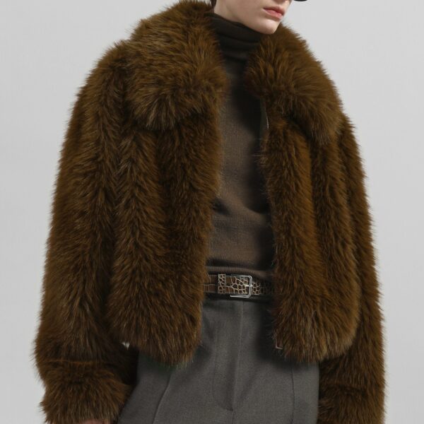 The Frankie Shop Hope Faux Fur Jacket - Moss Green - Oversized Minimalist Jackets in Green - Shop at Coveti