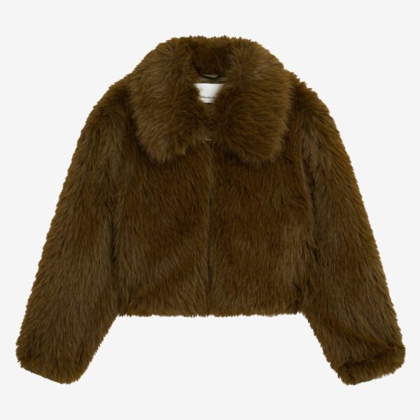 The Frankie Shop Hope Faux Fur Jacket - Moss Green - Oversized Minimalist Jackets in Green - Shop at Coveti