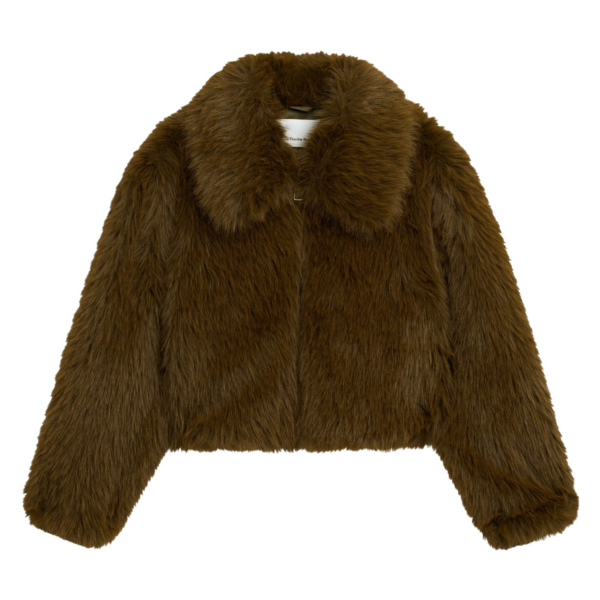The Frankie Shop Hope Faux Fur Jacket - Moss Green - Oversized Minimalist Jackets in Green - Shop at Coveti
