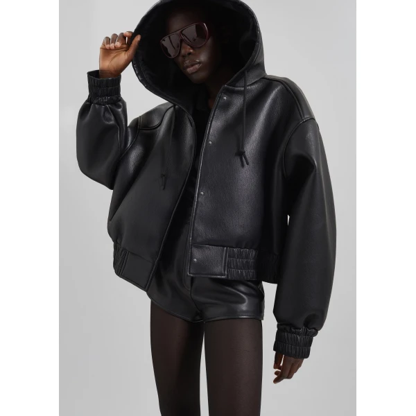The Frankie Shop Jackson Faux Leather Bonded Bomber – Black Jacket, view 2