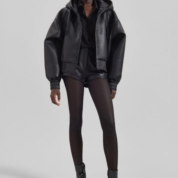 The Frankie Shop Jackson Faux Leather Bonded Bomber - Black - Oversized Minimalist Jackets in Black - Shop at Coveti