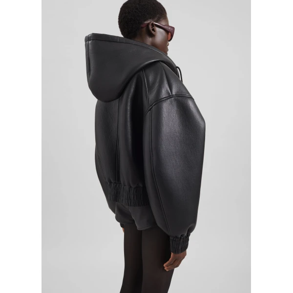 The Frankie Shop Jackson Faux Leather Bonded Bomber – Black Jacket, view 6