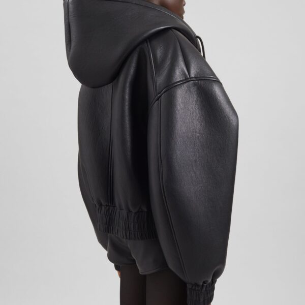 The Frankie Shop Jackson Faux Leather Bonded Bomber - Black - Oversized Minimalist Jackets in Black - Shop at Coveti
