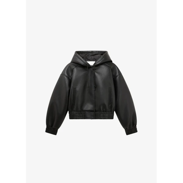 The Frankie Shop Jackson Faux Leather Bonded Bomber – Black Jacket, view 7