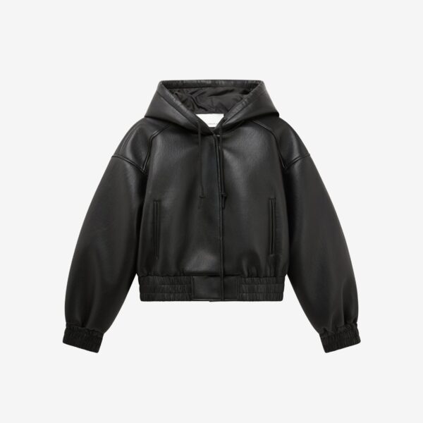 The Frankie Shop Jackson Faux Leather Bonded Bomber - Black - Oversized Minimalist Jackets in Black - Shop at Coveti