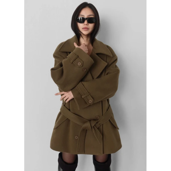 The Frankie Shop Kalmar Wool Peacoat – Pale Olive Coat, view 5