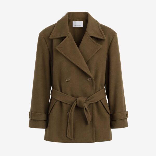 The Frankie Shop Kalmar Wool Peacoat - Pale Olive - Oversized Minimalist Coats in Green - Shop at Coveti