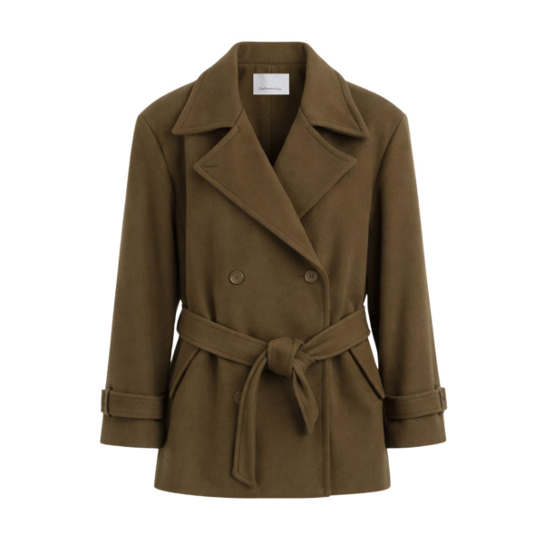 The Frankie Shop Kalmar Wool Peacoat - Pale Olive - Oversized Minimalist Coats in Green - Shop at Coveti