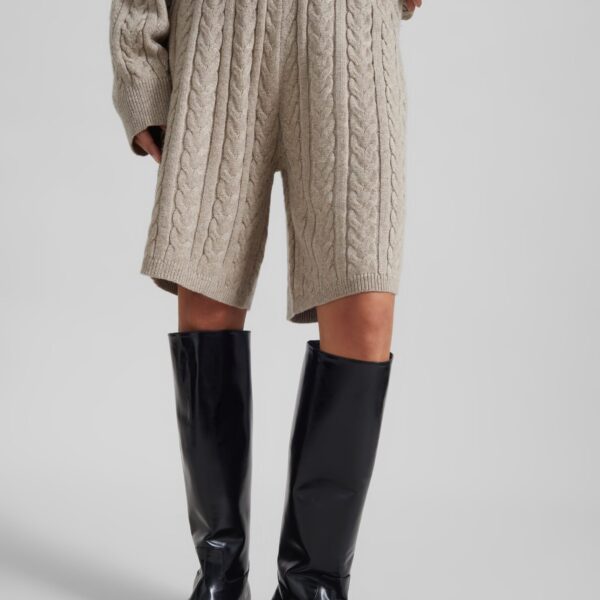 The Frankie Shop Karmoy Cable Knit Shorts - Beige - Oversized Minimalist Shorts in Beige - Shop at Coveti