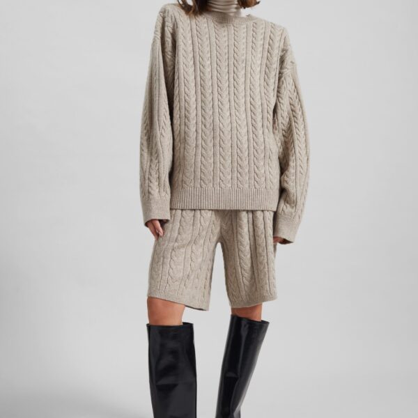 The Frankie Shop Karmoy Cable Knit Shorts - Beige - Oversized Minimalist Shorts in Beige - Shop at Coveti