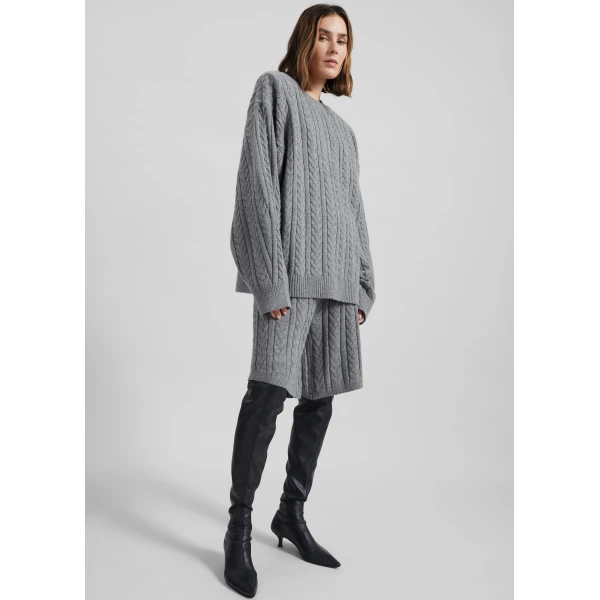 The Frankie Shop Karmoy Cable Knit Shorts – Grey, view 2