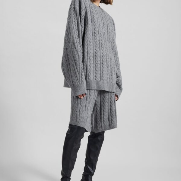 The Frankie Shop Karmoy Cable Knit Shorts - Grey - Oversized Minimalist Shorts in Grey - Shop at Coveti