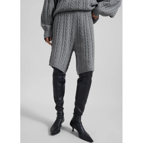 The Frankie Shop Karmoy Cable Knit Shorts – Grey, view 3