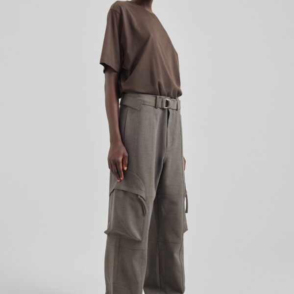 The Frankie Shop Kelly Double Weave Cargo Pants - Taupe Melange - Oversized Minimalist Pants in Brown - Shop at Coveti