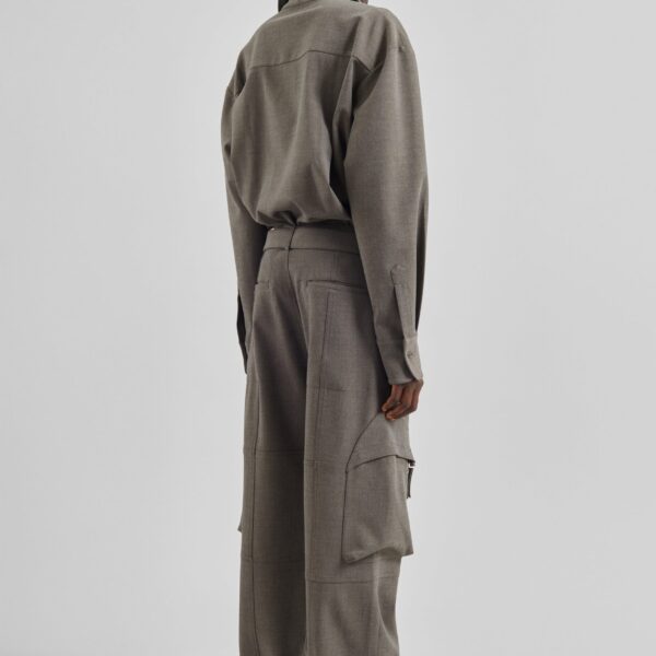 The Frankie Shop Kelly Double Weave Cargo Pants - Taupe Melange - Oversized Minimalist Pants in Brown - Shop at Coveti