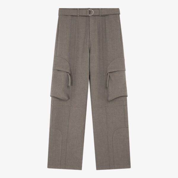 The Frankie Shop Kelly Double Weave Cargo Pants - Taupe Melange - Oversized Minimalist Pants in Brown - Shop at Coveti